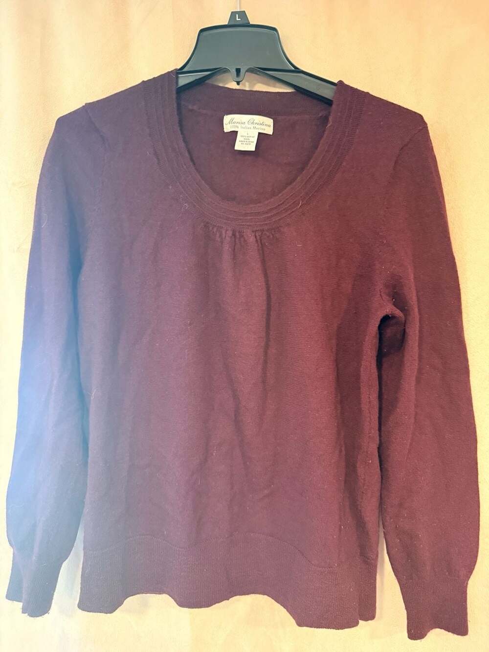 Marisa Christina Merino Wool Sweater Size L Burgundy Scoop Neck